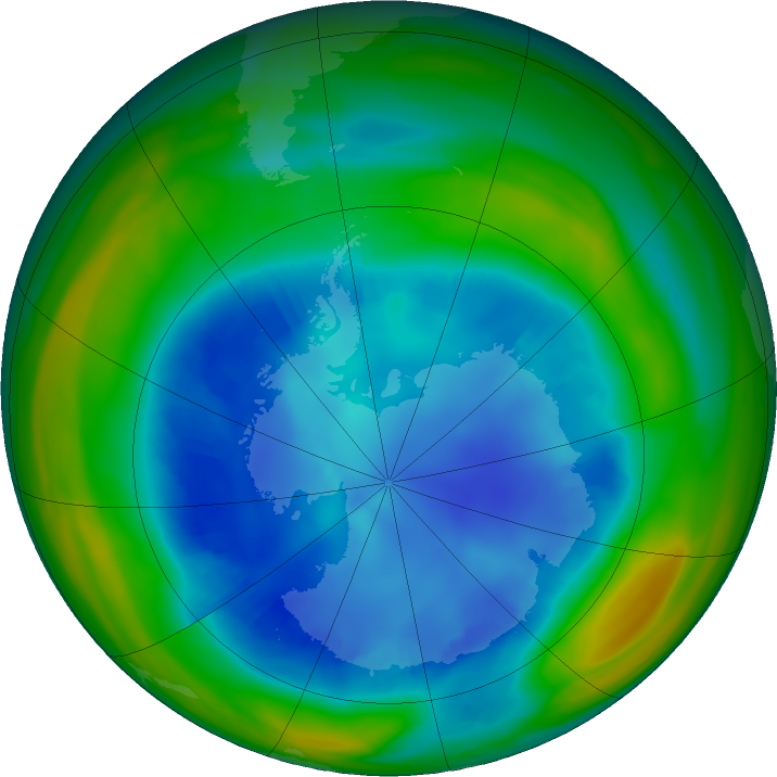 Antarctic ozone map for 15 August 2021